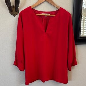Trina Turk Vibrant Red Split V-Neck Blouse